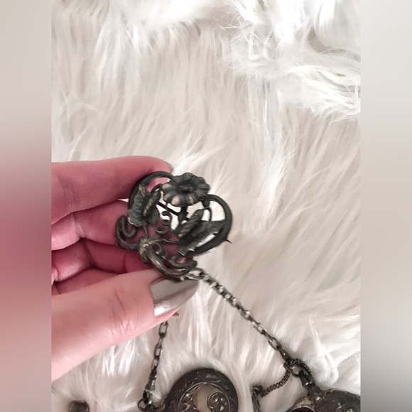 CHATELAINE Antique 1800’s Silver Brooch~hallmarks stamped~European in origin - Picture 11 of 16